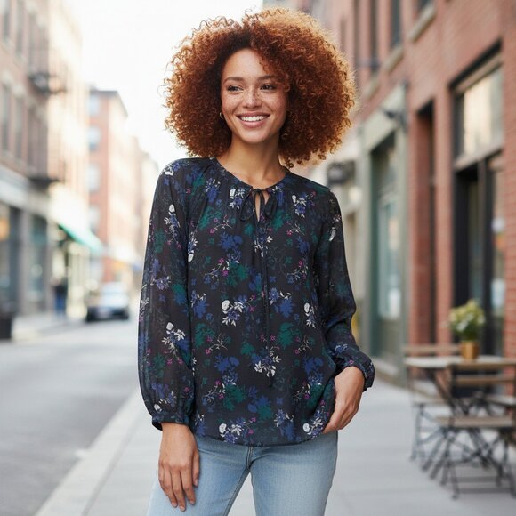 TORRID Black Long Sleeve Smocked Peasant Blouse Plus Size 4X Floral - Picture 1 of 16